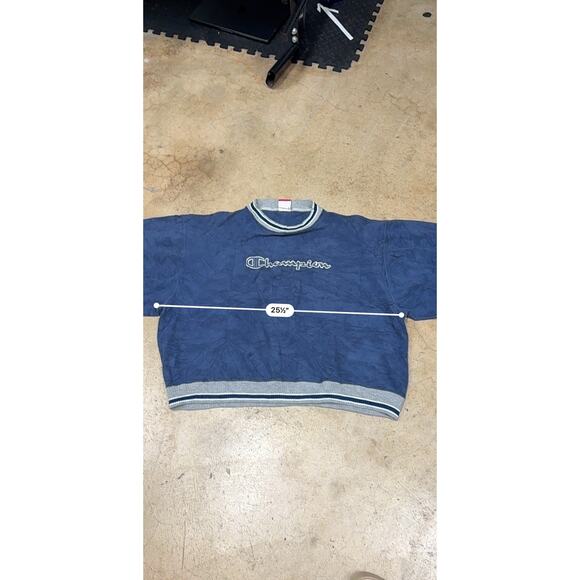 Champion Vintage 90s Reverse Weave Navy Crewneck Cropped Oversized Sweater - Picture 10 of 11